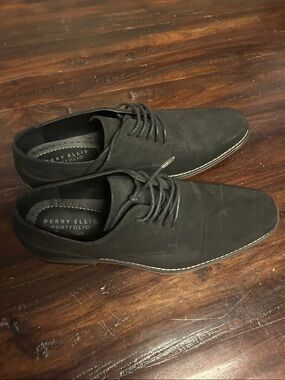 Perry Ellis Black Suede Derby Shoes
